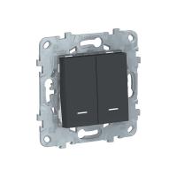 Переключатель 2-клавишный 2 модуля с подсветкой 2 х схема 6а Unica NEW Schneider Electric антрацит NU521354N