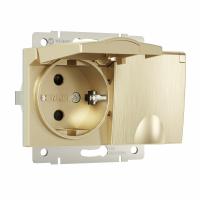 Розетка двойная влагозащ. с зазем. с защит. крышками и шторками шампань рифленый Werkel Встраиваемые механизмы шампань рифленый W1172210