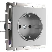 Розетка с заземлением, безвинтовой зажим серебряный Werkel Встраиваемые механизмы серебряные W1171306