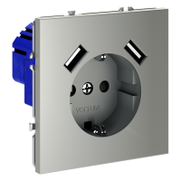 Розетка с заземлением с защитными шторками Voltum S70 пластик сталь Soft touch 16А, с USB, A+A (VLS040405)