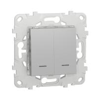 Выключатель 2-клавишный 2 модуля с подсветкой 2 х схема 1а Unica NEW Schneider Electric алюминий NU521130N