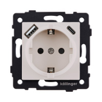 Розетка штепсельная SCHUKO 16A/250 В с USB A+C 20W, кашемир матовый Kollinger REA-004CM для Aspekt, Eleganz, Reflex