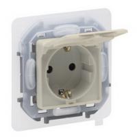 Розетка с заземлением со шторками с крышкой IP44 бежевая Inspiria 673741