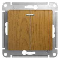 Выключатель 2-клавишный с подсветкой схема 5а 10AX Systeme Electric Glossa, дерево дуб GSL000553