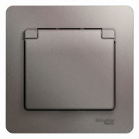 Розетка Systeme Electric Glossa с заземлением со шторками с крышкой, 16А, IP20, в сборе, ПЛАТИНА GSL001246