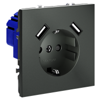 Розетка с заземлением с защитными шторками Voltum S70 пластик титан Soft touch 16А, с USB, A+A (VLS040406)