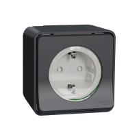 Розетка с заземляющим контактом и защитными шторками открытой установки IP55 Mureva Styl Schneider Electric антрацит MUR36034