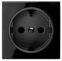 Розетка 220v c/з и шторками стекло черное ABB Sky Niessen 2CLA818800A1001|2CLA858800A2501