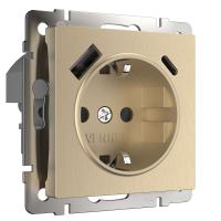 Розетка с заземлением, шторками и USB тип A+C шампань рифленый Werkel  W1171710