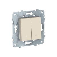 Переключатель 2-клавишный 2 модуля с подсветкой 2 х схема 6а Unica NEW Schneider Electric бежевый NU521344N