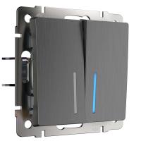 Выключатель двухклавишный с подсветкой графит рифленый Werkel Встраиваемые механизмы графит рифленый W1120104