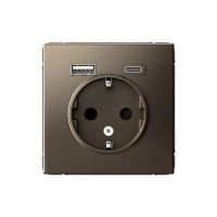 Розетка 16А с заземлением и шторками с 2 USB A+Type-C Systeme Electric ArtGallery, мокко  GAL000632