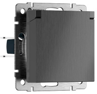 Розетка влагозащ. с зазем. с защит. крышкой и шторками графит рифленый Werkel Встраиваемые механизмы графит рифленый W1171204