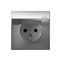 Розетка с заземлением со шторкой и крышкой, 16А, IP44 Systeme Electric ArtGallery, алюминий GAL440346
