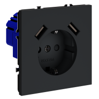 Розетка с заземлением с защитными шторками Voltum S70 пластик графит Soft touch 16А, с USB, A+A (VLS040407)