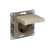 Розетка Systeme Electric AtlasDesign с заземлением со шторками с крышкой,16А,IP20, мех.,быстрозажим. клем., ШАМПАНЬ ATN000546S
