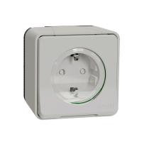 Розетка с заземляющим контактом и защитными шторками открытой установки IP55 Mureva Styl Schneider Electric белый MUR39034