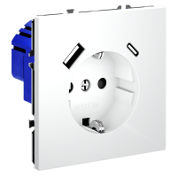 Розетка с заземлением с защитными шторками Voltum S70 пластик белая Soft touch 16А, с USB, A+С (VLS040502)