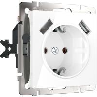 Розетка с заземлением, шторками и USBх2 белая Werkel Встраиваемые механизмы белые W1171501