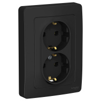 Розетка скрытой установки двойная с заземляющим контактом без шторок 16A 250В Systeme Electric Blanca., BLNRS001026, Антрацит