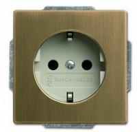 Розетка 220v c/з и шторками латунь античная - слоновая кость металл ABB Busch Jaeger 2CKA002013A5398