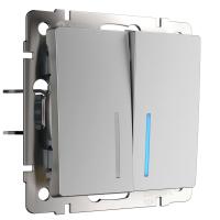 Выключатель двухклавишный с подсветкой серебряный Werkel Встраиваемые механизмы серебряные W1120106