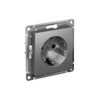 Розетка Systeme Electric AtlasDesign с заземлением со шторками, 16А, механизм, быстрозажим. клем., СТАЛЬ ATN000945S