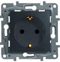 Розетка с заземлением со шторками антрацит Etika 672621