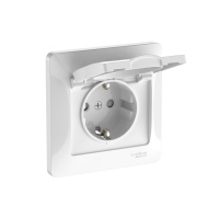 Розетка Systeme Electric Glossa с заземлением со шторками с крышкой, 16А, IP20, в сборе, быстрозажим. клем., БЕЛЫЙ GSL000146S