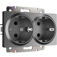 Розетка двойная с заземлением графит матовый Werkel Встраиваемые механизмы графит матовый W1172064