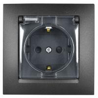 Розетка с заземлением со шторками с крышкой IP44 в комплекте с рамкой Simon 15 1590450-038