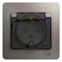 Розетка Systeme Electric Glossa с заземлением со шторками с прозрачной крышкой, 16А, IP44, в сборе, ПЛАТИНА GSL001248