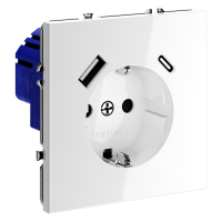 Розетка с заземлением с защитными шторками Voltum S70 пластик белая глянцевая 16А, с USB, A+С (VLS040501)