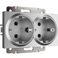 Розетка двойная с заземлением серебряный матовый Werkel Встраиваемые механизмы серебряный матовый W1172065