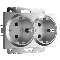 Розетка двойная с заземлением серебряный рифленый Werkel Встраиваемые механизмы серебряный рифленый W1172009