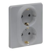 Розетка двойная в один подрозетник с/з алюминий Inspiria 673752