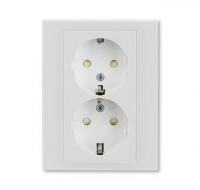 Розетка двойная 220в с/з со шторками ABB Levit серый - белый 2CHH223457C6016