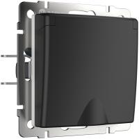 Розетка влагозащ. с зазем. с защит. крышкой и шторками черный матовый Werkel Встраиваемые механизмы черные W1171208