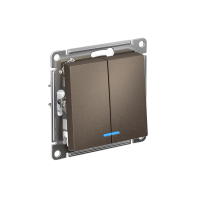 Выключатель 2-клавишный Systeme Electric AtlasDesign с подсветкой, сх.5а, 10АХ, мех., быстрозажим. клем., МОККО ATN000653S