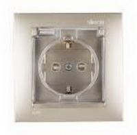 Розетка с заземлением со шторками с крышкой IP44 в комплекте с рамкой Simon 15 1590450-034