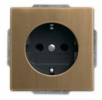 Розетка 220v c/з и шторками латунь античная - антрацит металл ABB Busch Jaeger 2CKA002013A5401