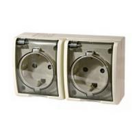 Розетка с заземлением двойная без шторок с крышкой Simon 15 Aqua 1594433-031