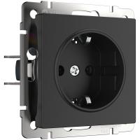 Розетка с заземлением, безвинтовой зажим черный матовый Werkel Встраиваемые механизмы черные W1171308