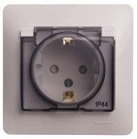 Розетка Systeme Electric Glossa с заземлением со шторками с прозрачной крышкой, 16А, IP44, в сборе, БЕЛЫЙ GSL000148