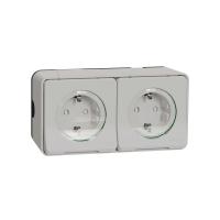 Блок из двух розеток с заземляющим контактом и защитными шторками открытой установки IP55 Mureva Styl Schneider Electric белый MUR39035