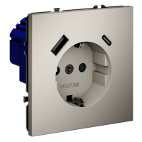 Розетка с заземлением с защитными шторками Voltum S70 пластик кашемир Soft touch 16А, с USB, A+С (VLS040503)