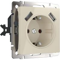 Розетка с заземлением, шторками и USBх2 слоновая кость Werkel Встраиваемые механизмы слоновая кость W1171503