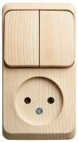 Блок: розетка без заземления со шторками, выключатель 2-клавишный Systeme Electric Etude, сосна BPA16-205D