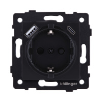 Розетка штепсельная SCHUKO 16A/250 В с USB A+C 20W, черный матовый Kollinger REA-004BM для Aspekt, Eleganz, Reflex