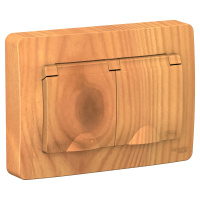 Розетка скрытой установки IP44 двойная с заземляющим контактом и шторками 16A 250В Systeme Electric Blanca BLNRS441125, Ясень